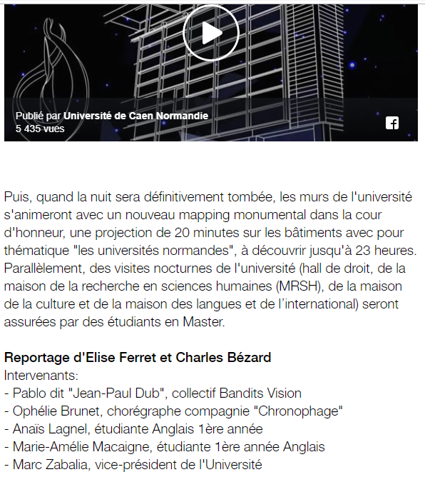France 3 video mapping université de CAen